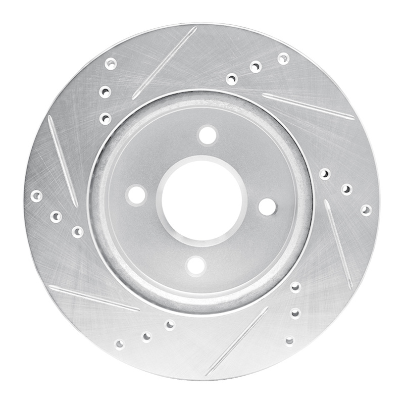 Nissan March Brake Rotor (1) - Front Right - R1 Concepts - Drilled & Slotted - Silver - `11-`25